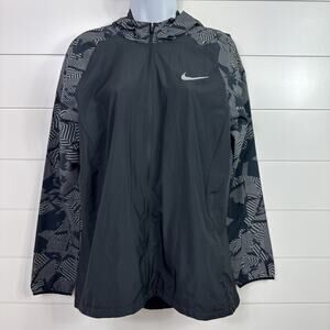Nike Print Full Zip Up Hooded Essential Flash Running Jacket Black sz L
